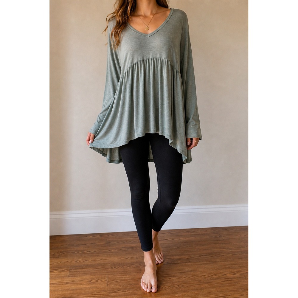 American Eagle Oversized Tunic Top Large Empire Waist Peplum High Low Knit Boho